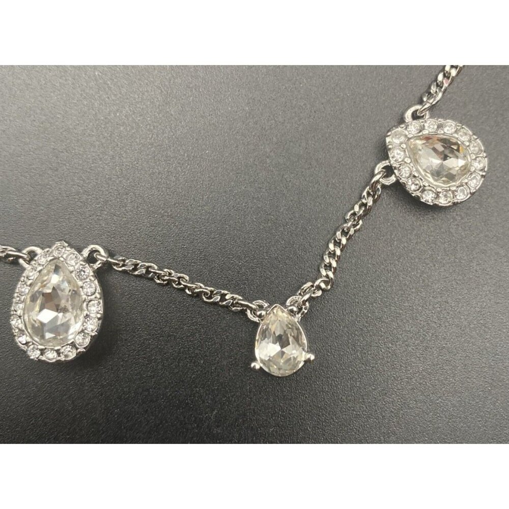 Signed Givenchy Necklace Rhinestone Pear Shape Crystal Silver Tone 15" + 3" NWT - Picture 4 of 9